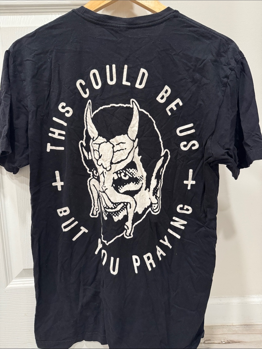 BLACK CRAFT Men's Black Graphic Tee with White Devil Print